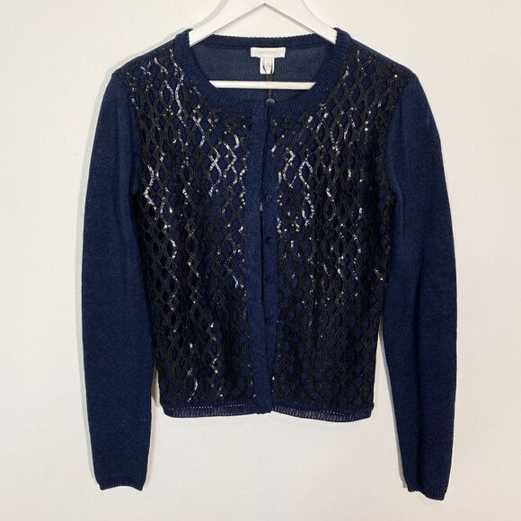 NEW Intropia Blue Cardigan with Black Sequin Overlay - Picture 1 of 7